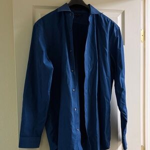 Men's Dark Blue Button-Up Dress Shirt